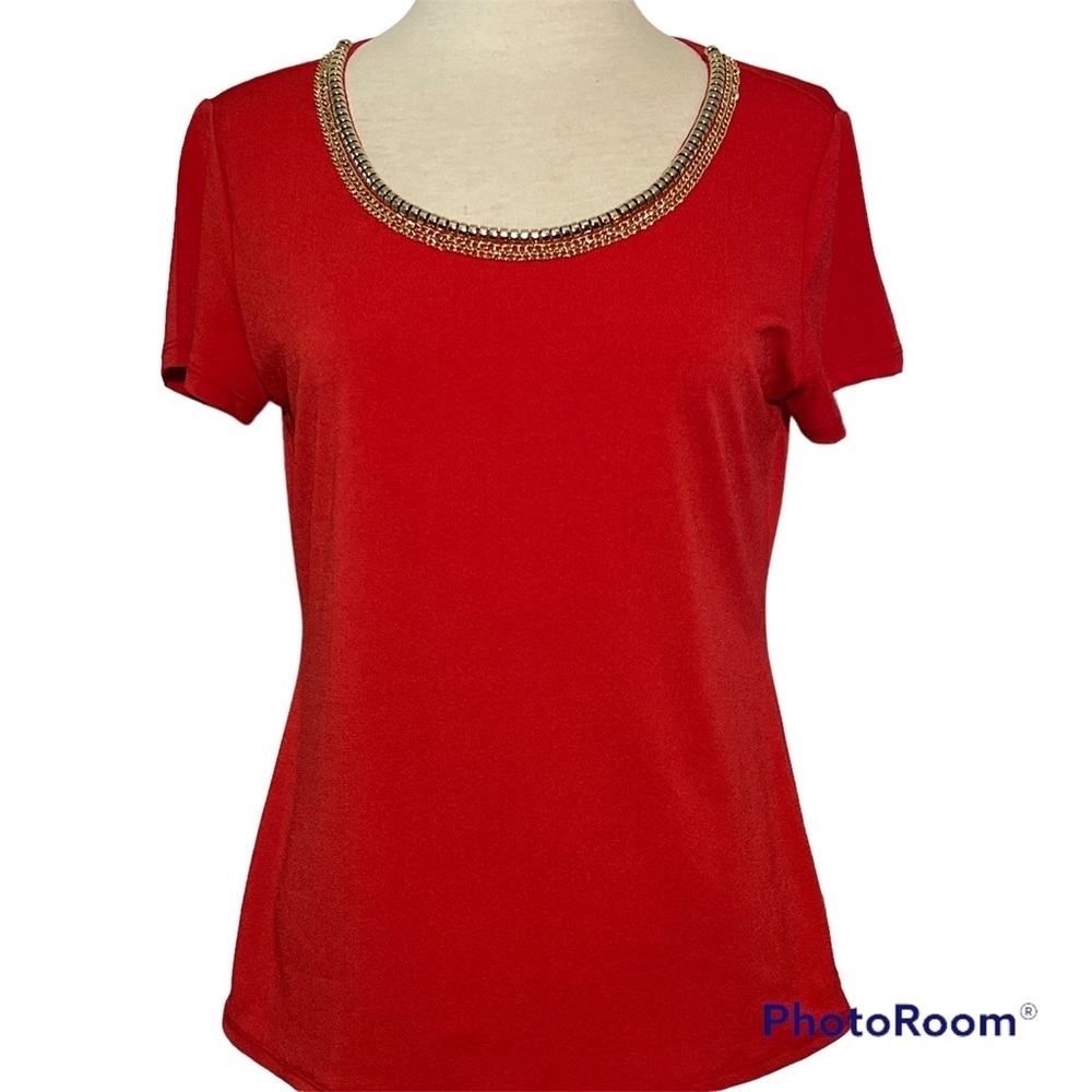 Beautiful Carmen Marc Valvo Short Sleeve Top Size Medium "Think Christmas"